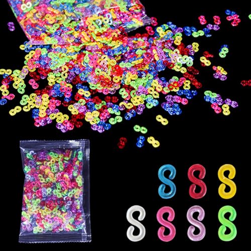 YATEICBC 500 Stück Bunte S-förmige Clips, bunte Loom-Bänder, Schnallenclips, Kunststoff-Gummiclips, Bastel-Gummiclips, Armband-Schmuckzubehör, Häkelnadeln