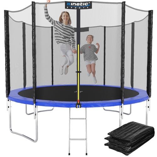 KINETIC SPORTS Trampolin Outdoor 'Salto Plus' Ø 183/244/305/366/400/430/490 cm - Komplett-Set für Kinder, USA Sprungtuch, Netz, Randpolster, Leiter - bis zu 160kg