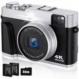 CAMKORY Digitalkamera 4K 48MP Fotokamera mit 32G Karte Autofokus Optischem Sucher 16X Zoom Fotoapparat Kamera Digital Kompaktkamera mit Akku Blitz Digitalkamera Kompakt für Anfänger Teenager