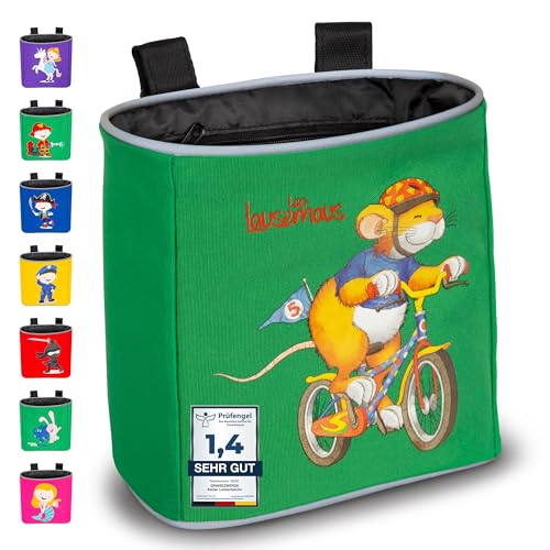 GRINSEZWERGE Kinder Lenkertasche Leo Lausemaus | Laufrad Lenkertasche | Fahrrad Lenker Tasche | Fahrradkorb Fahrradtasche Laufradtasche Lenkerkorb | Dreirad Scooter Roller Zubehör Kinderfahrrad