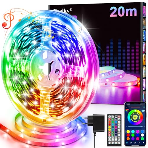 LED Strip Streifen 20m mit Fernbedienung & App & Musik Sync, RGB Lichterkette Dimmbar Farbwechsel, Leiste Band Stripes Bluetooth Selbstklebend für Zimmer Deko/Küche/Decke/Gaming/Party