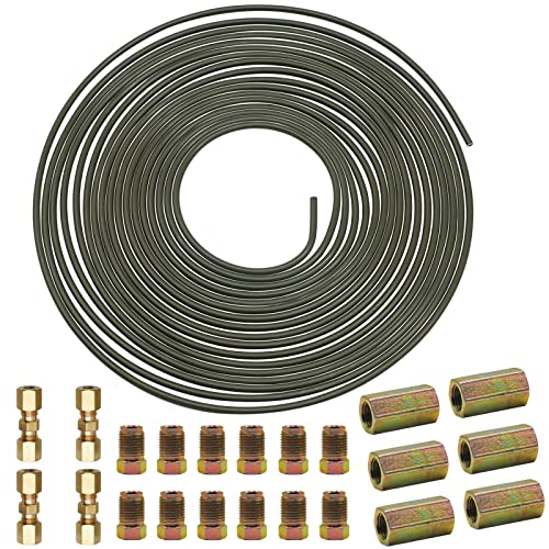 5 m Bremsleitung 3/16" Set (Ø 4,75mm) mit M10 Bremsleitungsverbinder, Automobil Ersatz Bremsrohr Verschraubungen & Verbinder Flaring DIN Kupfer Verkupfertes Stahl Sortiment für Bördel