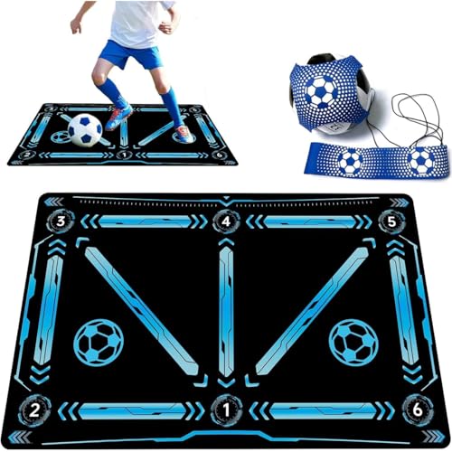 Fussball Matte Ballkontrolle 90x60 cm Fußballmatte mit Fussballtrainer Fußball Schritt Trainingsmatte mit Fußball Kick Trainer rutschfest Fussballmatte Training Stoßdämpfende FußBall Trainingsmatte