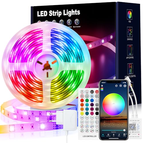 VKH LED Strip 10m, LED Streifen Bluetooth RGB LED Band 10m Selbstklebend mit Fernbedienung und APP, LED Lichterkette LED Beleuchtung für Zimmer Party