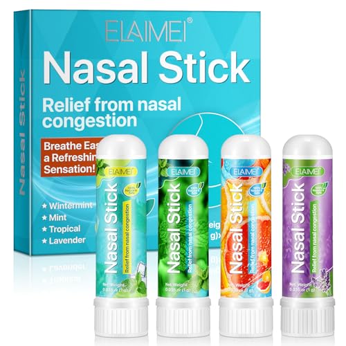 Nasal Stick 4 Pack, Schnelle Hilfe Von Einer Verstopften Nase, Verbessert die Atmung und Steigert Den Fokus, Mit ätherischen Ölen und Menthol Gemacht, Bietet Frische Kühlung Sensation