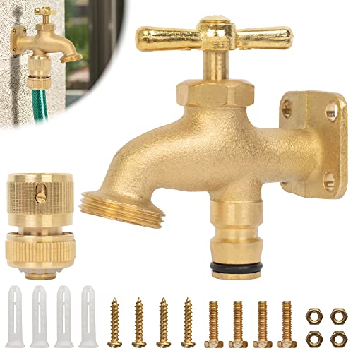 BLOSTM Schlauchhahn aus massivem Messing – Außenhahn-Set mit Wasserhahn, ½ Zoll Schnellverbinder, Schrauben & Dübel – überall Wasserhahn für bequemen Wasserzugang – ideal für Garten, Schieber & Ställe