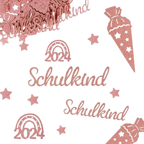 BETESSIN 50 Stück Schulkind Konfetti Glitzer Rosegold - Einschulung 2024 Streudeko Groß - Schultüte Tischdekoration für Schuleinführung, Schulanfang, Einschulung Mädchen und Jungen