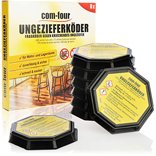 com-four® 8X Ungeziefer Köder-Falle, anwendungsfertige Köder-Dosen zur zuverlässigen Bekämpfung von Ungeziefer wie Schaben, Silberfischchen und Kellerasseln