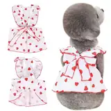 Kunyeah Mädchen-Hundekleid, Erdbeeren-Prinzessinnenkleid, Sommer, ärmellos, Welpenkleidung, Katzenschleife, Dekor-Kostüm mit Leinen-Ring, atmungsaktive Weste für kleine, mittelgroße Haustiere (Weiß,