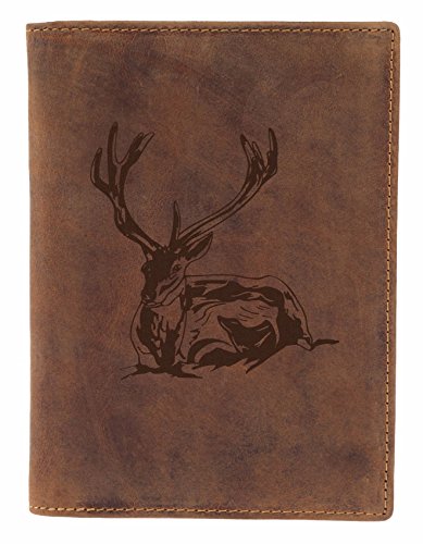 Greenburry Leder-Jagdscheinetui mit Hirsch-Motiv - Leder Jagdschein-Mappe - Ausweismappe - 16,5x12x1 cm