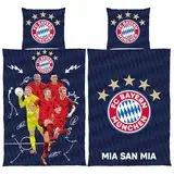 FC Bayern München Wende-Bettwäsche Player 135 x 200 + 80 x 80 cm 100% Baumwolle Linon Fußball FCB Deutscher Rekord-Meister Mia san Mia Fußball Allianz Arena deutsche Größe mit Reißverschluss