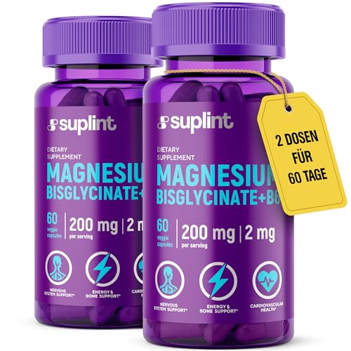 Magnesium Bisglycinate 200mg - Mit Vitamin B6 für bessere Aufnahme - 120 Kapseln für 2 Monate - Hochdosiert & Laborgeprüft - Magnesium Komplex Tabletten - Vegan, Ohne Zusatzstoffe