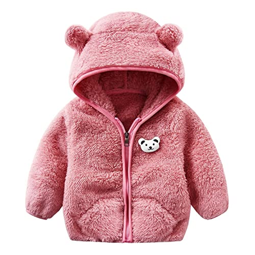 Neugeborenes Baby Mädchen Jungen Jacke Bärenohren Kapuzen Oberbekleidung Reißverschluss Warmer Fleece Wintermantel Wintermantel für Kleinkinder (Pink, 0-6 Months)