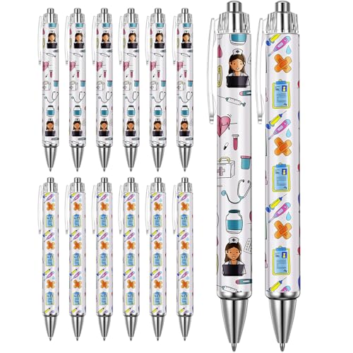 Clabby 12 Stück Kugelschreiber Krankenschwester Niedliche Krankenschwester Stifte Einziehbare Cartoon Arzt Stift Zubehör Arzt Lustig Dankeschön Geschenke für Medizinische Assistenten Arbeit