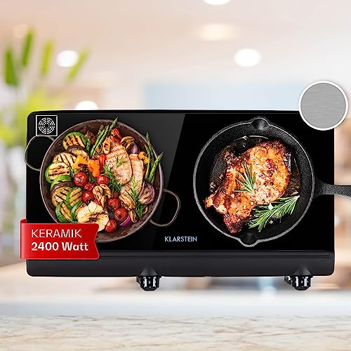 Klarstein Glaskeramik Kochfeld, Einbau mit 2 Platten, 2400 W Elektro zum Kochen, Modernes Glaskeramikkochfeld, Glaskeramik Herdplatte mit 2 Kochfelder