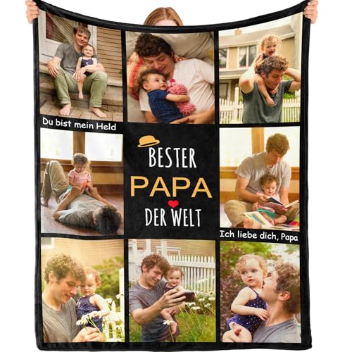 iDIY Vatertagsgeschenk Personalisiert - Personalisierte Decke mit Foto und Text Kuscheldecke Personalisiert Geschenke für Männer, Mama, Papa, Vater, Mutter, Freundin, Familie Vatertag