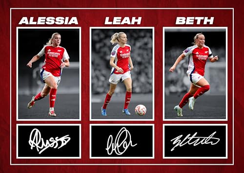 RJR PRINTS Autogramm von Beth Mead, Alessia Russo & Leah Williamson – Arsenal Damen Fußballspieler, signiert, A4, mit vorgedruckten Unterschriften, ein tolles Geschenk für jeden Fan.