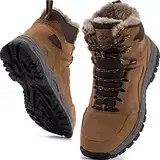 JACKSHIBO Winterschuhe Herren Winterstiefel damen mit Warm Gefüttert Wasserdicht Schneeschuhe Rutschfest Wanderschuhe Trekkingschuhe Winter Outdoor Schneestiefel Winterboot Braun 44-EU