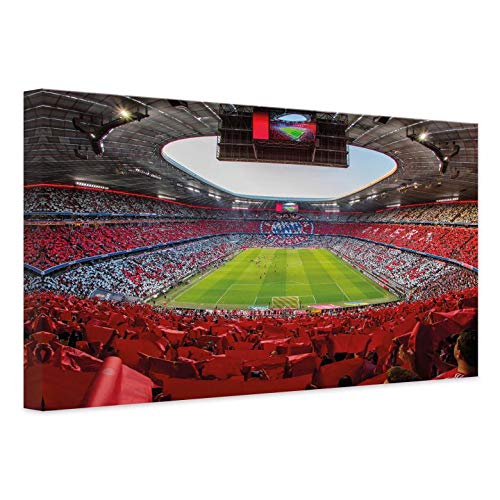 K&L Wall Art Leinwandbild FCB Stadion Rot Weiß Bayern München Fußball Bundesliga Sport Allianz Arena Verein Mannschaft + Wandhalterung 60x40cm