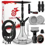 Little Dragon® Shisha Set Komplett - Shisha 2 Anschlüsse + edles Shisha Zubehör - Grandioser Durchzug und genialer Geschmack - Wasserpfeife 71cm mit Klick System & Closed Chamber