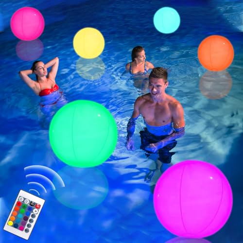 2 Stück Aufblasbarer LED Leuchtender Wasserball, Ø 40cm Schwimmende Poolbeleuchtung,Wasserdichte Strandball mit Fernbedienung,Schwimmender Wasserball Poolleuchten für Strand Garten Pool Party