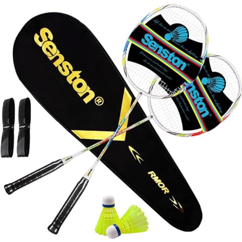 Senston Graphit Badminton Set Profi Badmintonschläger Leichtgewicht Badminton Schläger Federballschläger Set für Training, Sport und Unterhaltung mit Schlägertasche