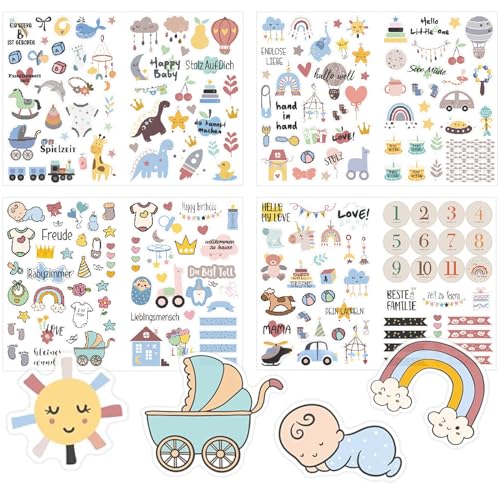 LYNSAN Sticker Babyalbum (212 Motive), Aufkleber für Fotoalbum Baby, Sticker Baby, Fotoalbum Babysticker Deko für Kinder Mädchen Junge Babyparty Geschenk Jahr Buch Scrapbook Zubehör