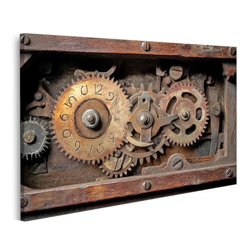 islandburner Prime Bild auf Leinwand Alte rostige Zahnräder und Holzkasten für Werkstatt Technikliebhaber Maschinenbauunternehmen Bilder Wandbilder Poster