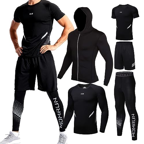 BOOMCOOL 5pcs Trainingsanzug Herren Activewear Laufshirt Schwitzanzug Sportbekleidung Schwitzanzug Kompressionshose Fitness Kleidung Traningsanzuganzug Strumpfhosen