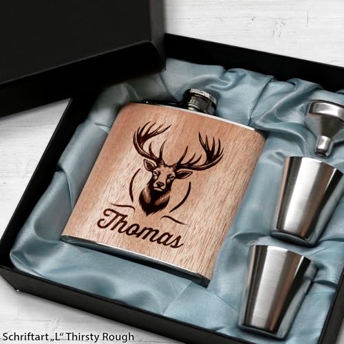 Jäger Geschenk Holz Flachmann Hirsch mit Gravur Flachmann Jäger Geschenkidee Männer Holz