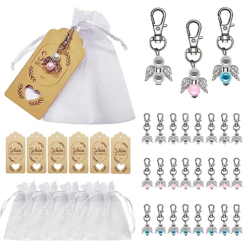 Gigmeta 24 Stück Schutzengel Anhänger, Gastgeschenke Taufe Hochzeit mit Organza Tasche und Kraftpapier Anhänger, für Kommunion Gastgeschenke Konfirmation Taufe Geschenk Abschied