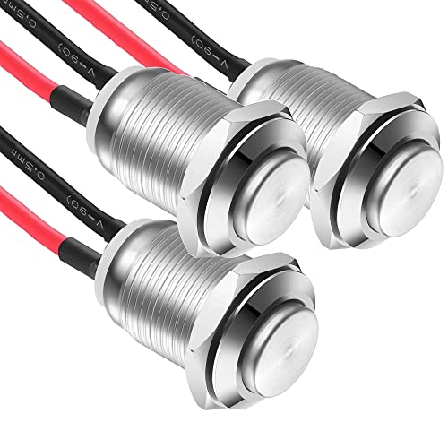 Gebildet 3Stücke wasserdichte Drucktaster Verriegelung Druckschalter Edelstahl Taster EIN Aus 12mm 2A/12V/24V/125V/250V mit Draht (Hervorstehend)