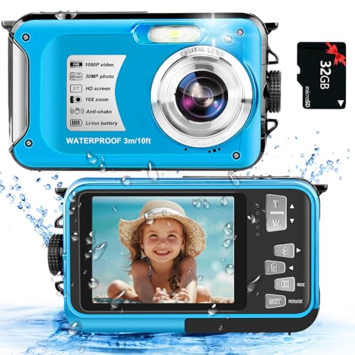 Unterwasserkamera wasserdichte Kamera mit 32GB Karte Unterwasserkamera 30MP 1080P wasserdichte Digitalkamera zum Schnorcheln 16X digitaler Zoom