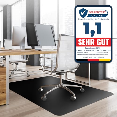 Bodenschutzmatte Bürostuhl, Schreibtischstuhl Unterlage transparent, Unterlage Schreibtisch Schutzmatte, Bodenschutzmatten für Bürostühle, 90 x 120 cm für Hartböden (Schwarz)