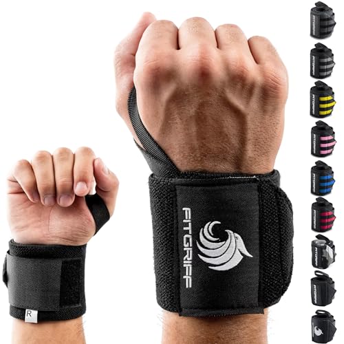 FITGRIFF® Handgelenk Bandagen [Wrist Wraps] 45cm Handgelenkbandage für Fitness, Handgelenkstütze, Bodybuilding, Kraftsport & Crossfit (Black Original)