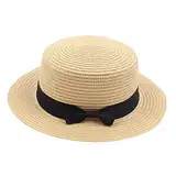 2025 Jungen Kleinkind Sommer Fedora Strohhut Breite Krempe Floppy Beach Sun Cap Visor Hat Sonnenhut Ohrenschutz 50 (C, One Size)