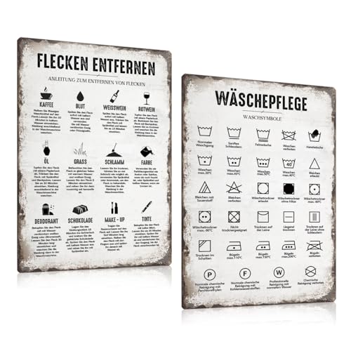 2ER WASCHKÜCHE SCHILD SET 20x30cm - Retro Blechschild Waschküche Dekoration - Vintage Metallschild Poster Bild Wanddeko Geschenk für Wasch Laundry Wäscherei Waschraum Waschmaschine