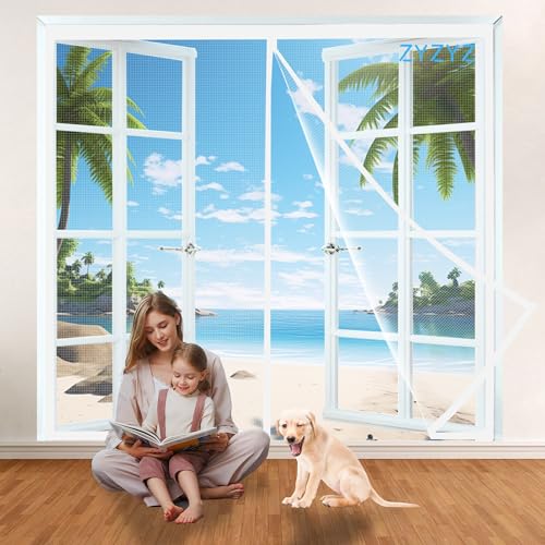 Fliegengitter BalkonFenster 130x140cm Weiß Magnet Insektenschutz Tür, Magnetverschluss, für Küche/Wohnzimmer/Schlafzimmer