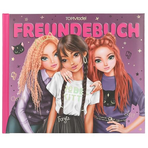 Depesche 13200 TOPModel Rebel Kitty - Freundebuch in Lila und Schwarz, mit Model Motiv und Katzen, Freundschaftsbuch mit 108 Seiten zum Eintragen und Verzieren