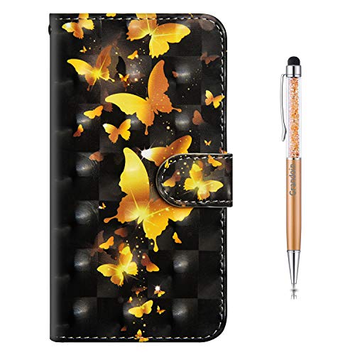 Grandoin Hülle für LG K41S, 3D PU Leder Etui Flip Cover Bunte Muster Book Case Schutzhülle Handytasche Handyhülle [Ständer Kartenfach] [Magnetverschluss] (Gelber Schmetterling)