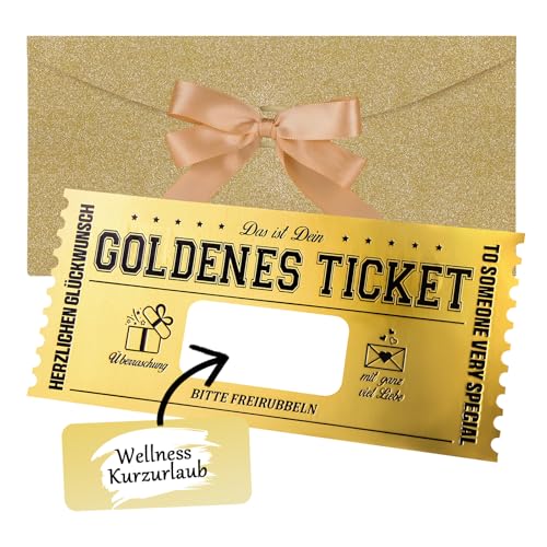 woric Goldenes Ticket, Gutschein zum selber ausfüllen mit Rubbelaufkleber Geschenkkarte Rubbellos selber machen Geschenke für Frauen Männer Freundin Mama Geburtstag Valentinstag