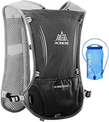 Win.Deeper 5L Ultraleicht Trinkrucksack Trail Rucksack Trinkweste, Hydration Pack Fahrradrucksack für Laufen, Camping, Wandern, Marathoner (Schwarz mit 1.5L Waterblase)