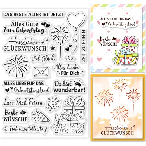 GLOBLELAND Sprüche Deutsche Clear Stamps Geburtstagsstempel Für DIY Scrapbooking Deutsches Emotionales Wort Silikon Clear Stamp Transparente Stempel Siegel Für Kartenherstellung Tagebuch Fotoalbum