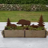 Storm's Gartenzaubereien Gartenstecker Wildschwein Figuren mit Tannen 5er Set in Rostoptik als Weihnachtsdeko