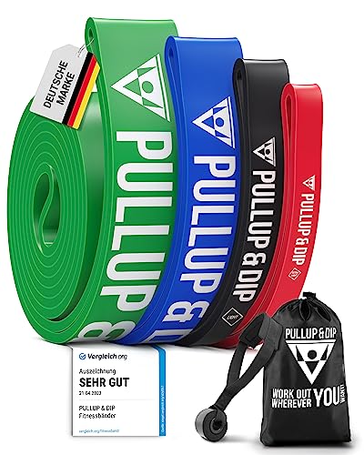 Fitnessbänder Widerstandsbänder mit Tasche und gratis Übungsanleitung - Klimmzugband Widerstandsband Resistance Band – Fitnessband Klimmzughilfe im 4er-Set (EXTRA LIGHT + LIGHT + MEDIUM + STRONG)