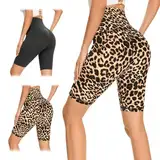 ROMOLY Sporthose Damen Kurz ，2pcs Leoparden Radlerhose Mit Leo Print, Perfekt FüR Den Alltag Und Training