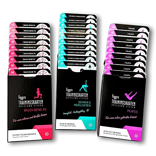figgrs® 3er-Set "Schöne Figur" - 3 Kartensets a 57 Trainingskarten mit 150 Fitnessübungen ohne Gerät für einen schlanken & straffen Körper