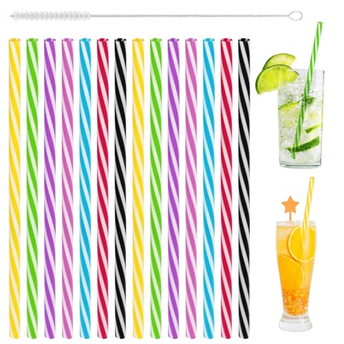 AUAUY 50 Stück Hart Wiederverwendbare Strohhalme, Verdickte Trinkhalme Plastik, Trinkhalme für Smoothies, Saft, Cocktail, Heißgetränk(0,28 Zoll Durchmesser, 9.05 Zoll lang)