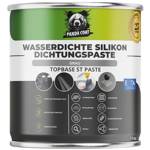 PandaCoat TopBase ST Paste (1 kg) – Silikon Dichtmittel – Für Dachreparaturen, Flüssigkunststoff, Flüssiggummi, Schornsteine, Gipsdicht & Dachrinnenabdichtungen – Wasserdicht & UV-beständig