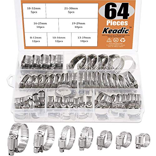 Keadic Verstellbare [8 bis 36 mm] Multi-Size-Range Kraftstoffleitungsklemmen Schneckengetriebe-Sortiment-Kit für Automotive Mechanische Verwendung – 304 Edelstahl, KHC-65